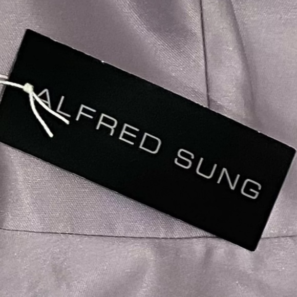 ALFRED SUNG Halter Neck Satin Dress D763 Moondance Crisscross Gown Sz 8 NWT 220 - Picture 9 of 13